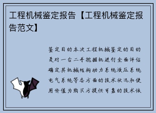 工程机械鉴定报告【工程机械鉴定报告范文】