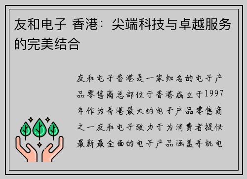 友和电子 香港：尖端科技与卓越服务的完美结合